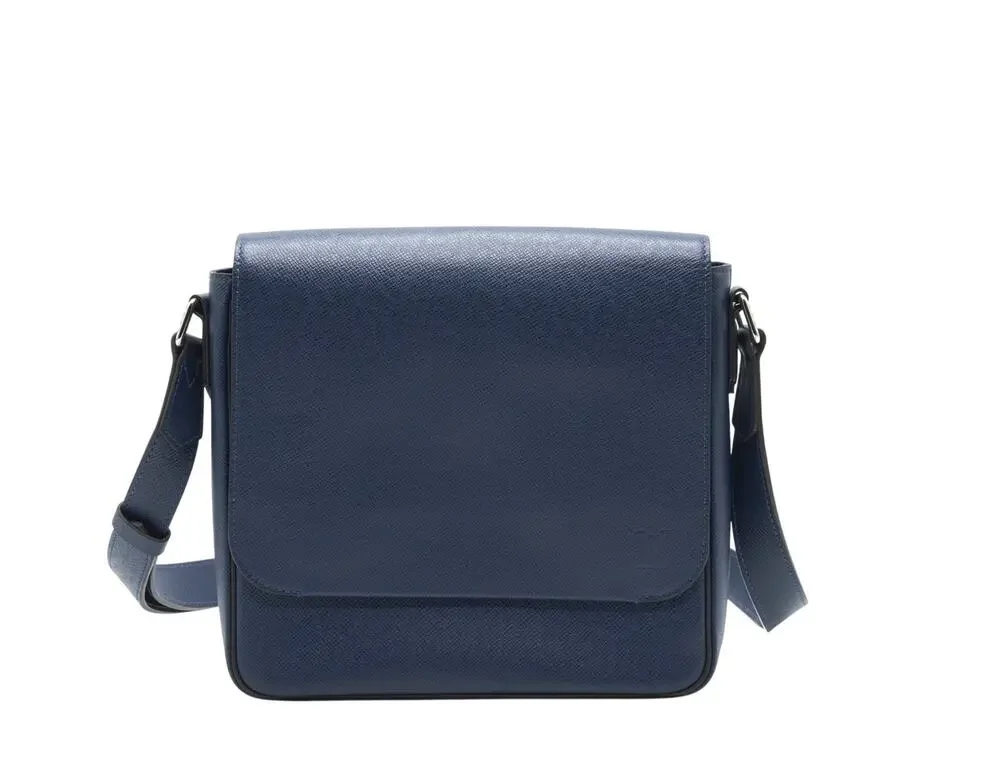 Louis Vuitton Roman Taiga Leather Messenger Crossbody Bag Navy Blue LV